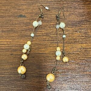 Elegant Gold and Cream Dangle Earrings